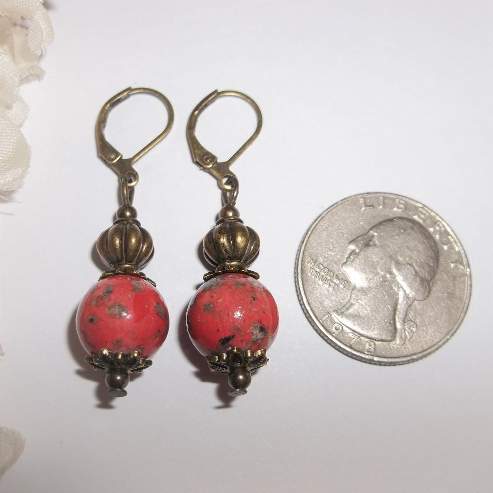 Earrings, Coral Earrings, Bronze Earrings, Earrings, Boho Earring, Earring, 7824 - Picture 2 of 8